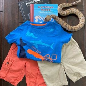 Mini Boden Lot Shorts (tan, orange), Ocean Shirt 7